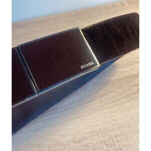 Prada Womens Brown Velvet/Leather Skinny Logo Belt, Size 28/70 brown S-6
